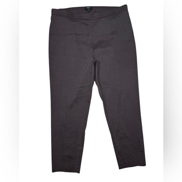 Theory Espresso Brown Organic Crunch Linen Basic Ankle Pull On Pant - Picture 3 of 8